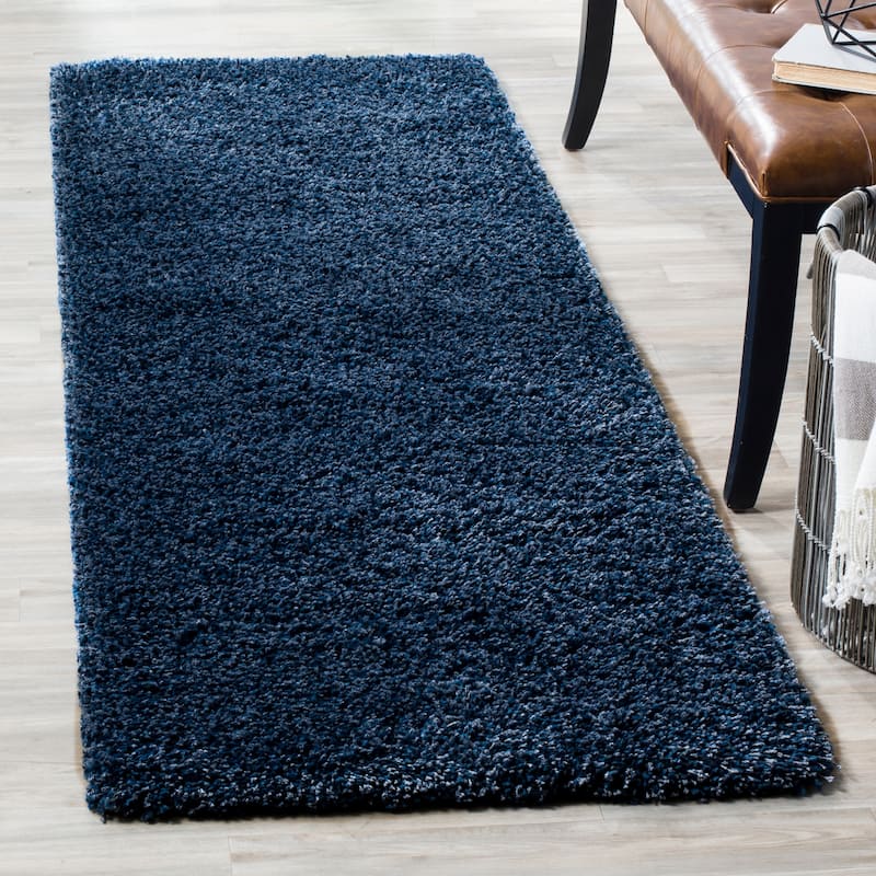 SAFAVIEH California Premium Shag Izat 2-inch Thick Area Rug - 2'3" x 15' Runner - Navy