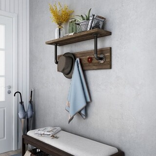 DH BASIC Industrial Reclaimed Oak Metal 3 Hook Wall Shelf by Denhour Bed Bath Beyond 32428516