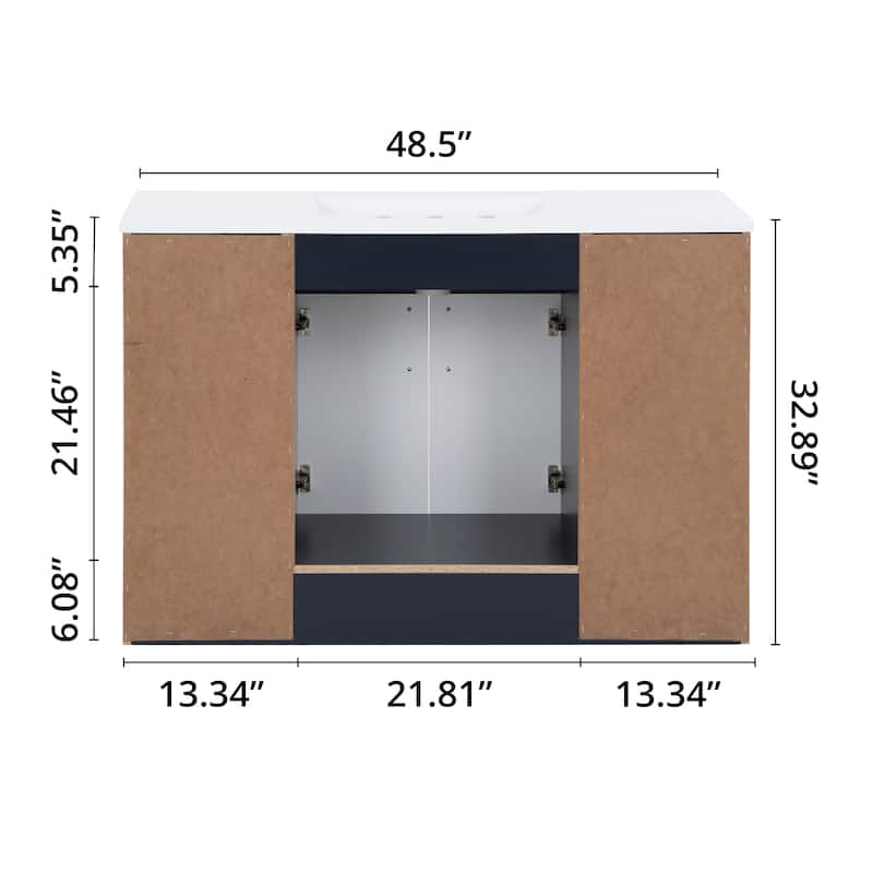 Spring Mill Cabinets Salil 48.5" Bathroom Vanity With Cabinet, 4 Drawers, and White Sink Top