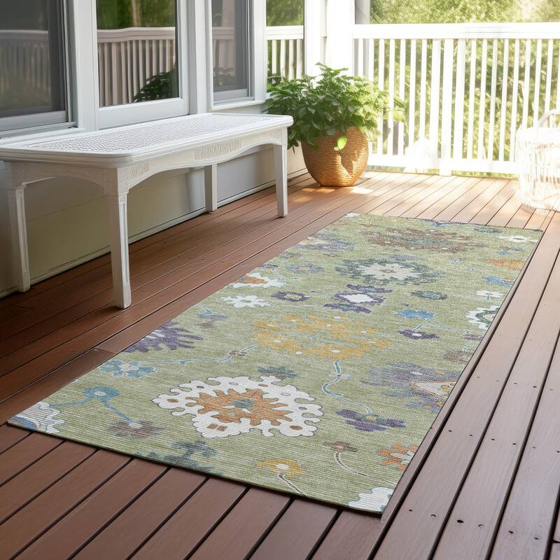 Machine Washable Indoor/ Outdoor Traditonal Delhi Chantille Rug - Aloe - 2'3" x 7'6"
