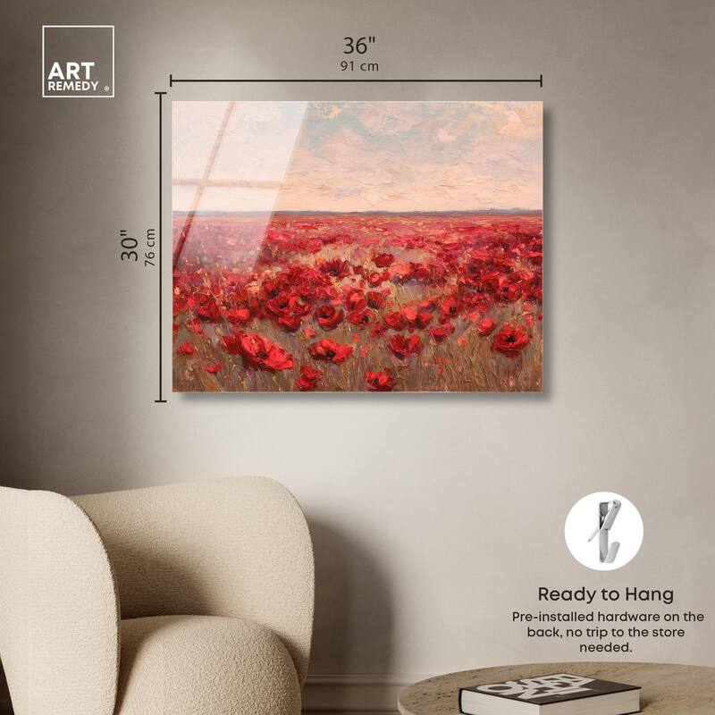 Sea of Red Poppies I Acrylic by Art Remedy, Ready to Hang
