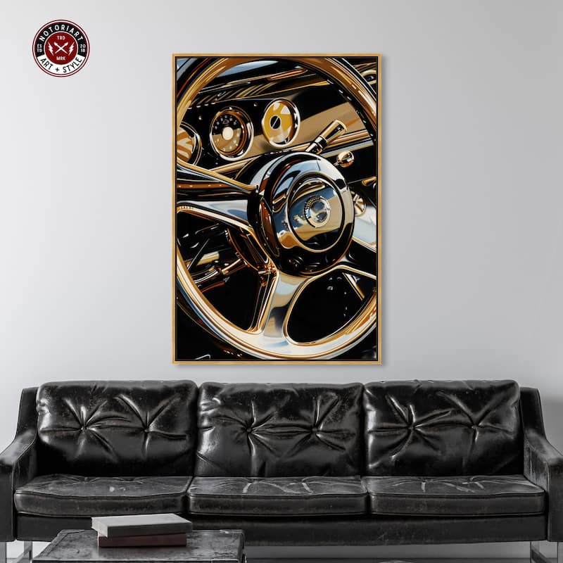 Notoriart Elegant Steering Wheel Framed Car 1 Piece Canvas Wall Art