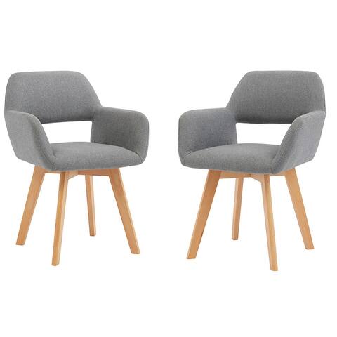 Modern Simple Linen Fabric Dining Room Chair With Wood Legs, Set of 2