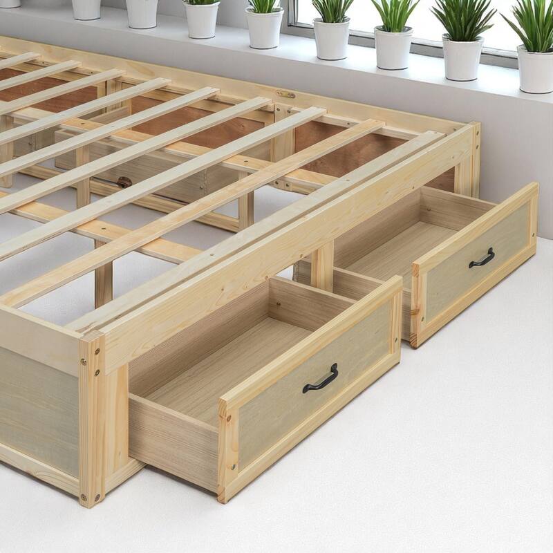 Full/Queen Platform Bed with 6 Storage Drawers, Modern Wood Frame with Slats, No Box Spring Needed
