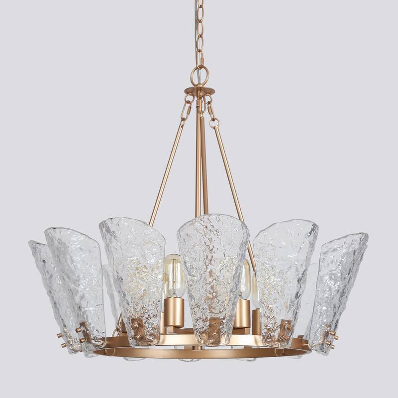 Fenro Modern Gold 6-Light Chandelier Glass Lights for Dining Room Bedroom - Brass Gold - D 27" x H 23.5"