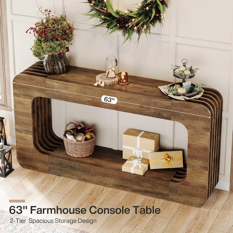 63" 2-Tier Console Table for Entryway, Wooden Narrow Sofa Table