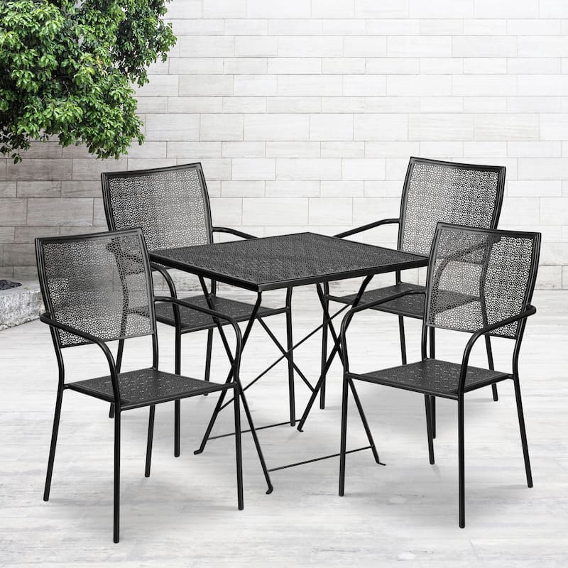 28-inch Square 5-piece Indoor/ Outdoor Folding Table and Chairs Set - Black