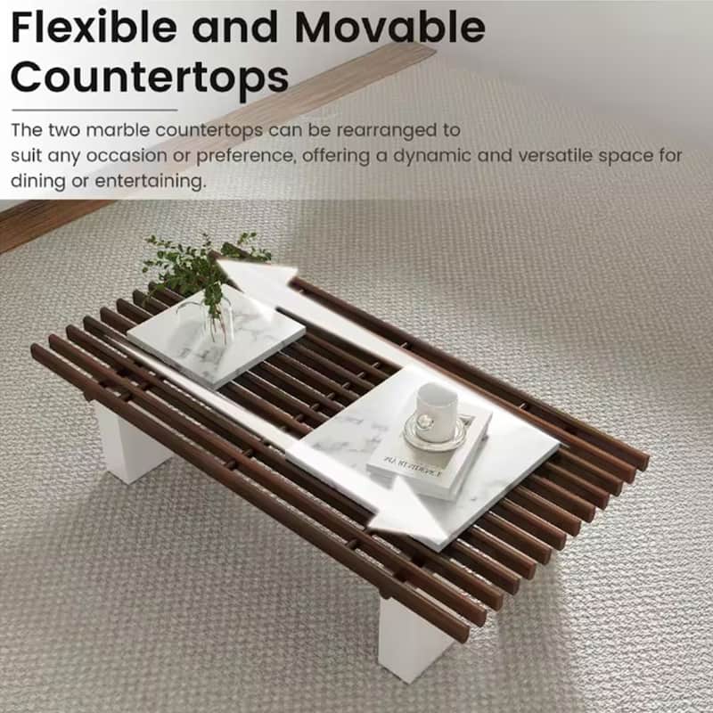 47.24 in. Rectangle Stone Tabletop Coffee Table with Hollow Lattice Design