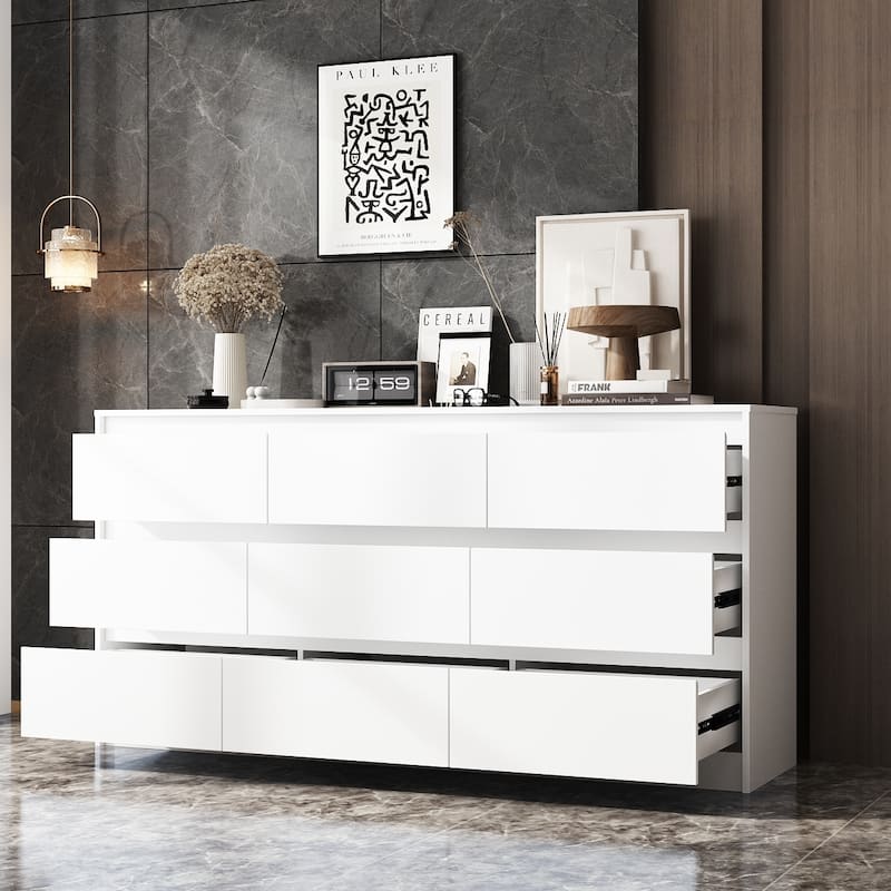 63"W 9 Drawer Dresser Accent Dresser for Living Room Bedroom Chest