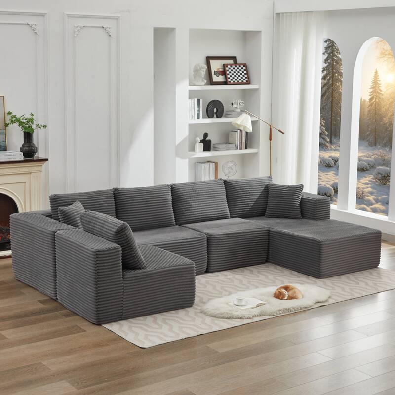 Roomfitters Modular Sectional Sofa, Deep Seat L-Shaped Cloud Couch with Right Chaise in Plush Corduroy for Living Room Comfort