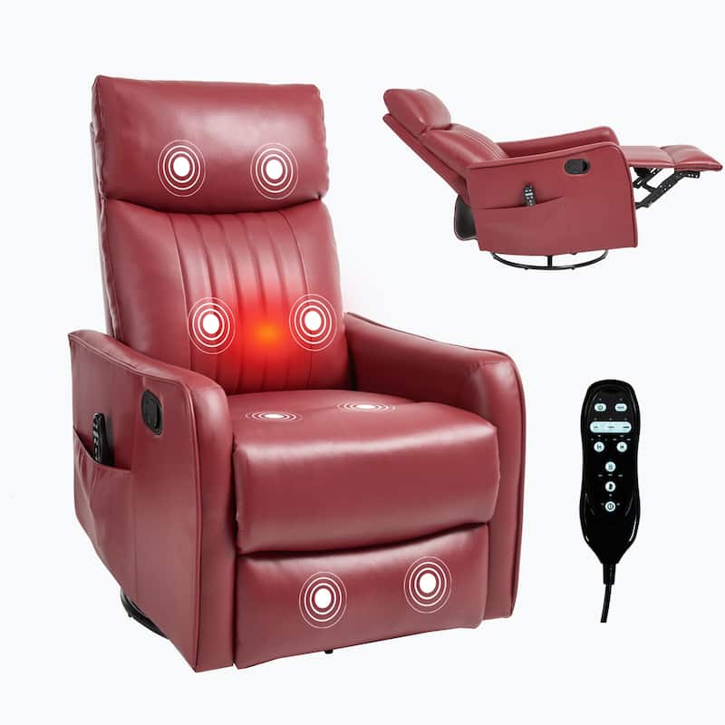 Leather Heat Massage Manual Recliner Chair with Rocker and Swivel in Fabric for Living Room