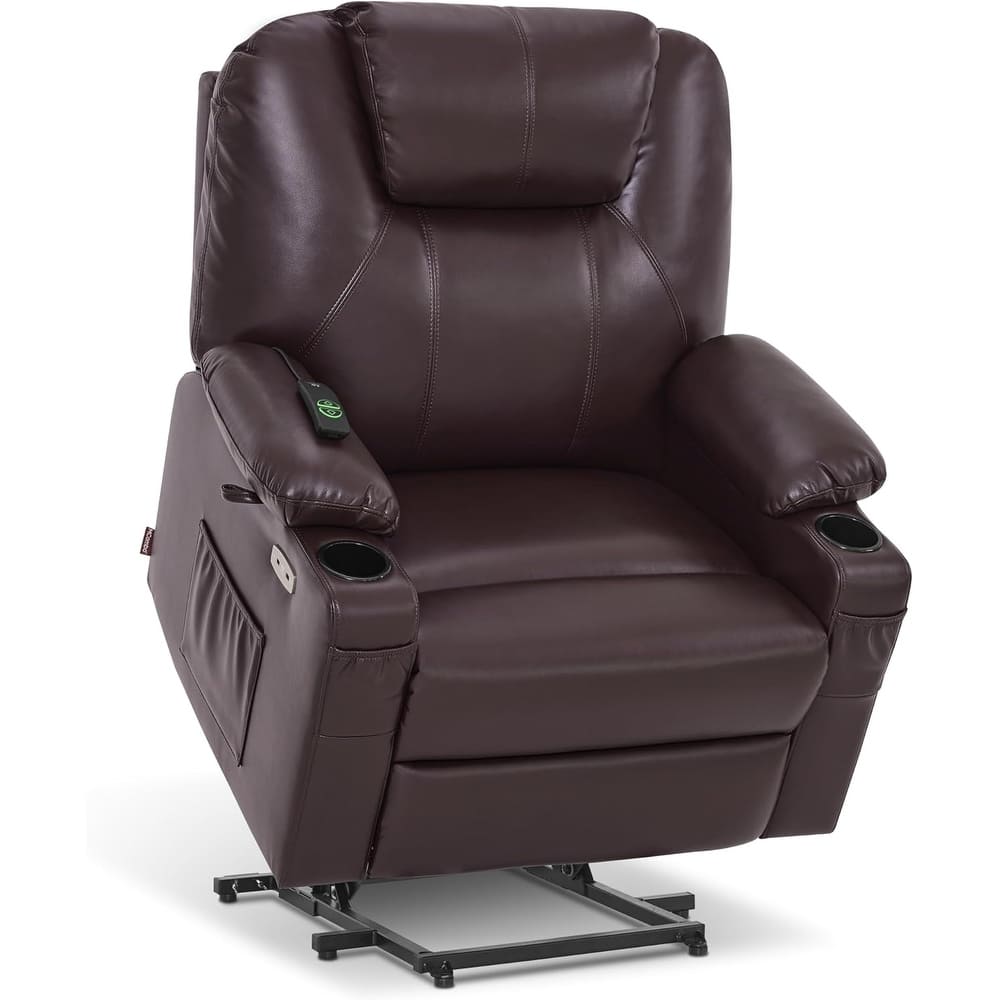 MCombo Medium-Wide Power Lift Recliner Chair Sofa with Massage and Heat for Elderly People, Faux Leather R7045