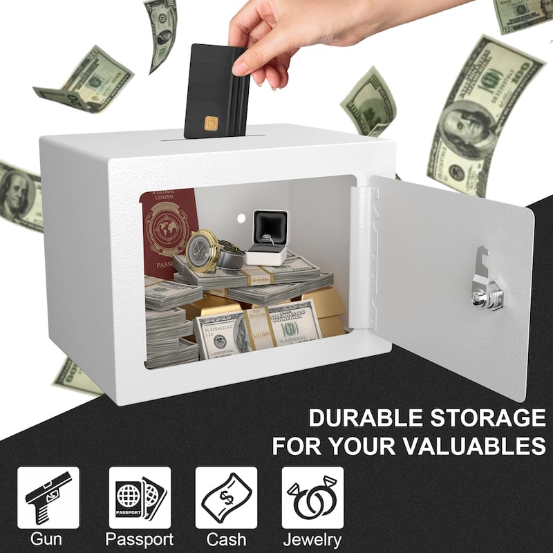 Secure Safe With Key, 0.23 Cubic Feet Small Safe, Mini Storage Cabinet