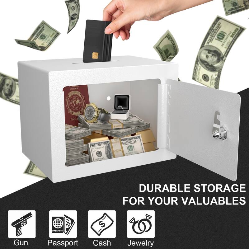 Secure Safe With Key And Password Money Home Safe, 0.23 Cubic Feet Small Safe, Mini Storage Cabinet