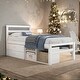 preview thumbnail 1 of 13, White Twin Size Wood Platform Bed with Removable Storage Shelves, 2 Built-in Storage Drawers White