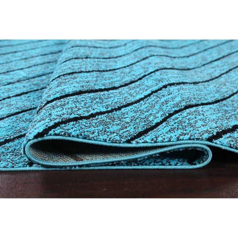 Turquoise Blue Chevron Style Transitional Turkish Rug Oriental Carpet