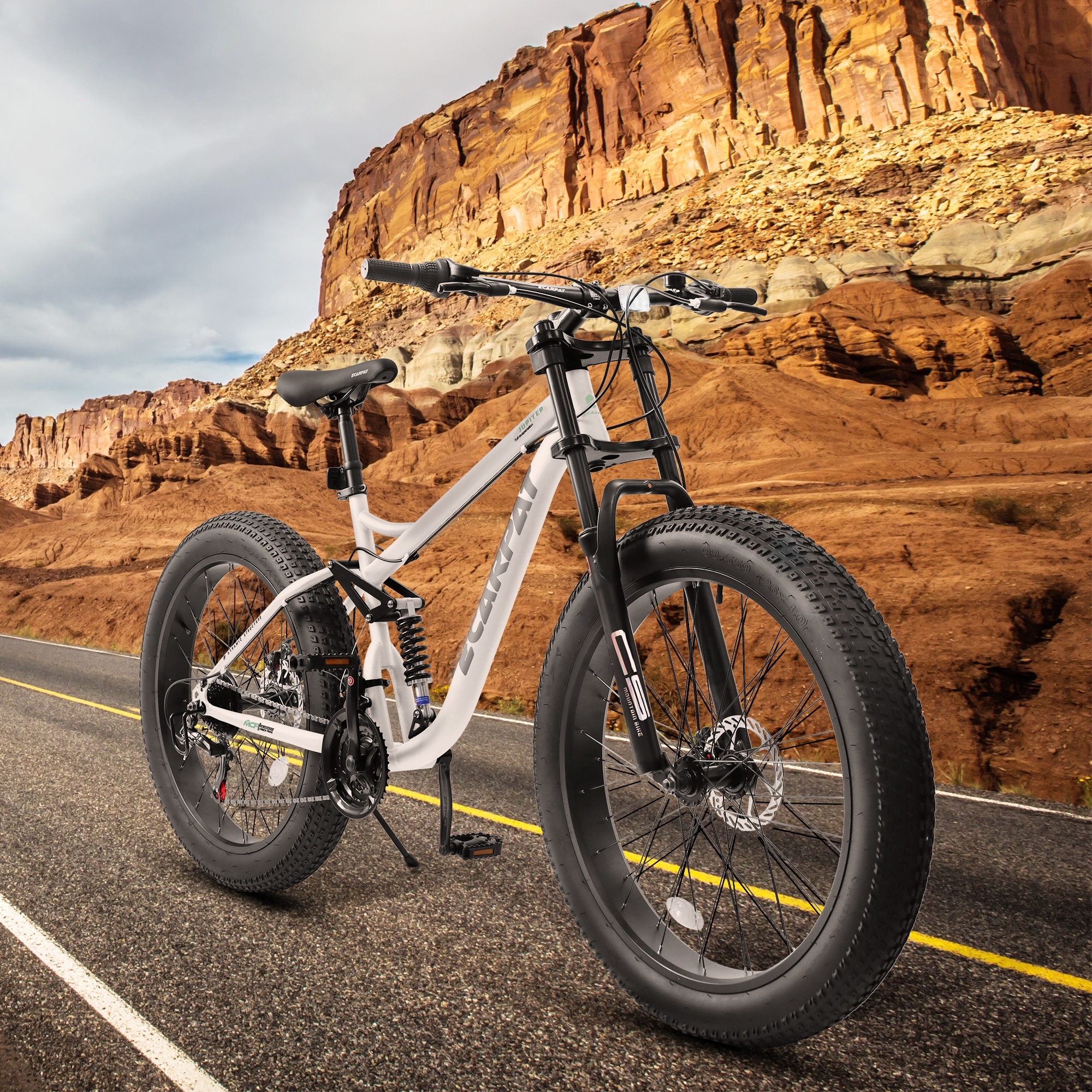 26 Inch Full Suspension Fat Tire Mountain Bike with 21 Speed, Steel Frame 4 Inch Tires for Men and Women