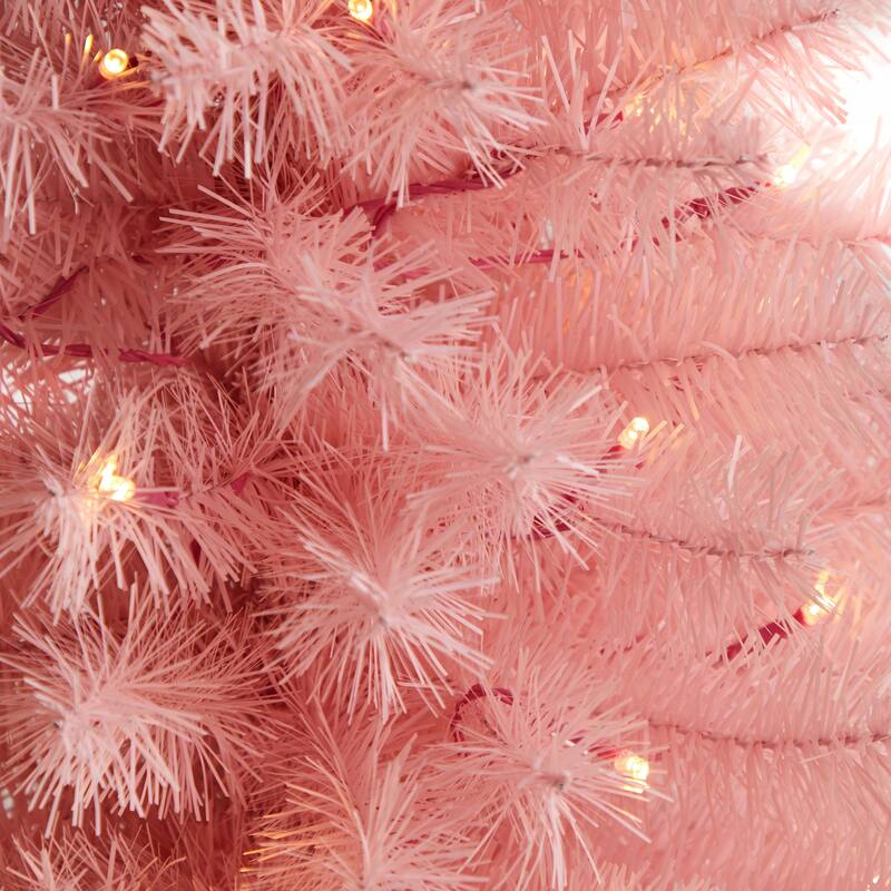 3’ Pre-Lit Mini Pink Artificial Christmas Tree, Clear LED Lights - 3 Foot