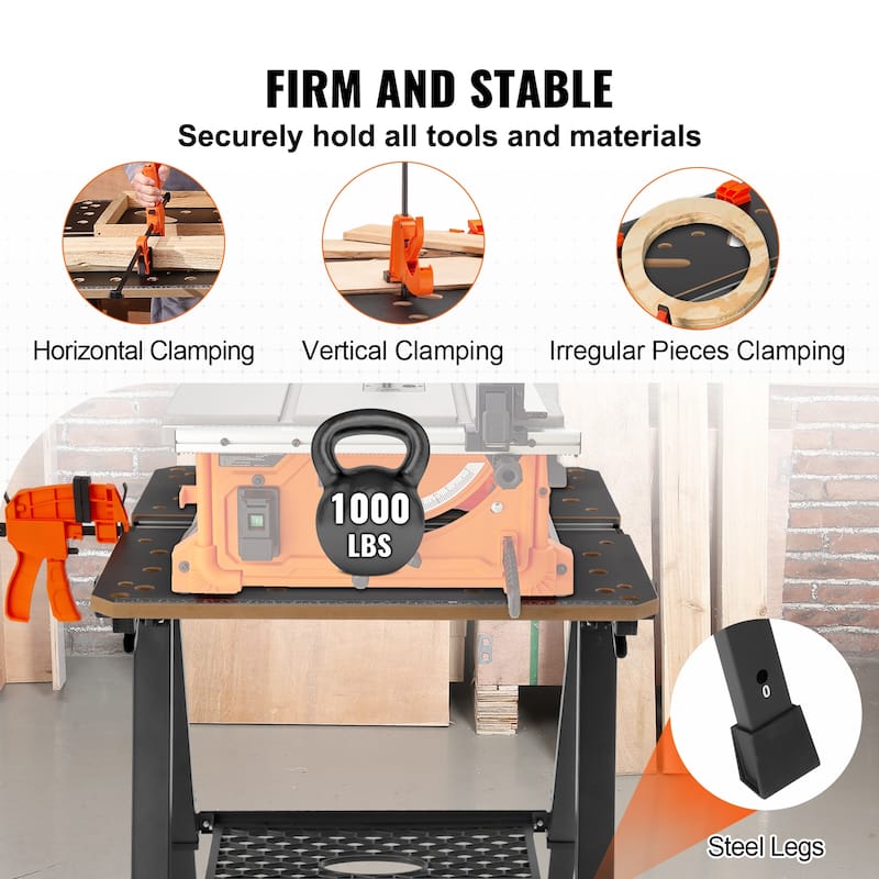 UIMOSO Convertible Workstation, Dual-Function as Sawhorse/Workbench, Supports up to 1000 lbs, 7 Height Options