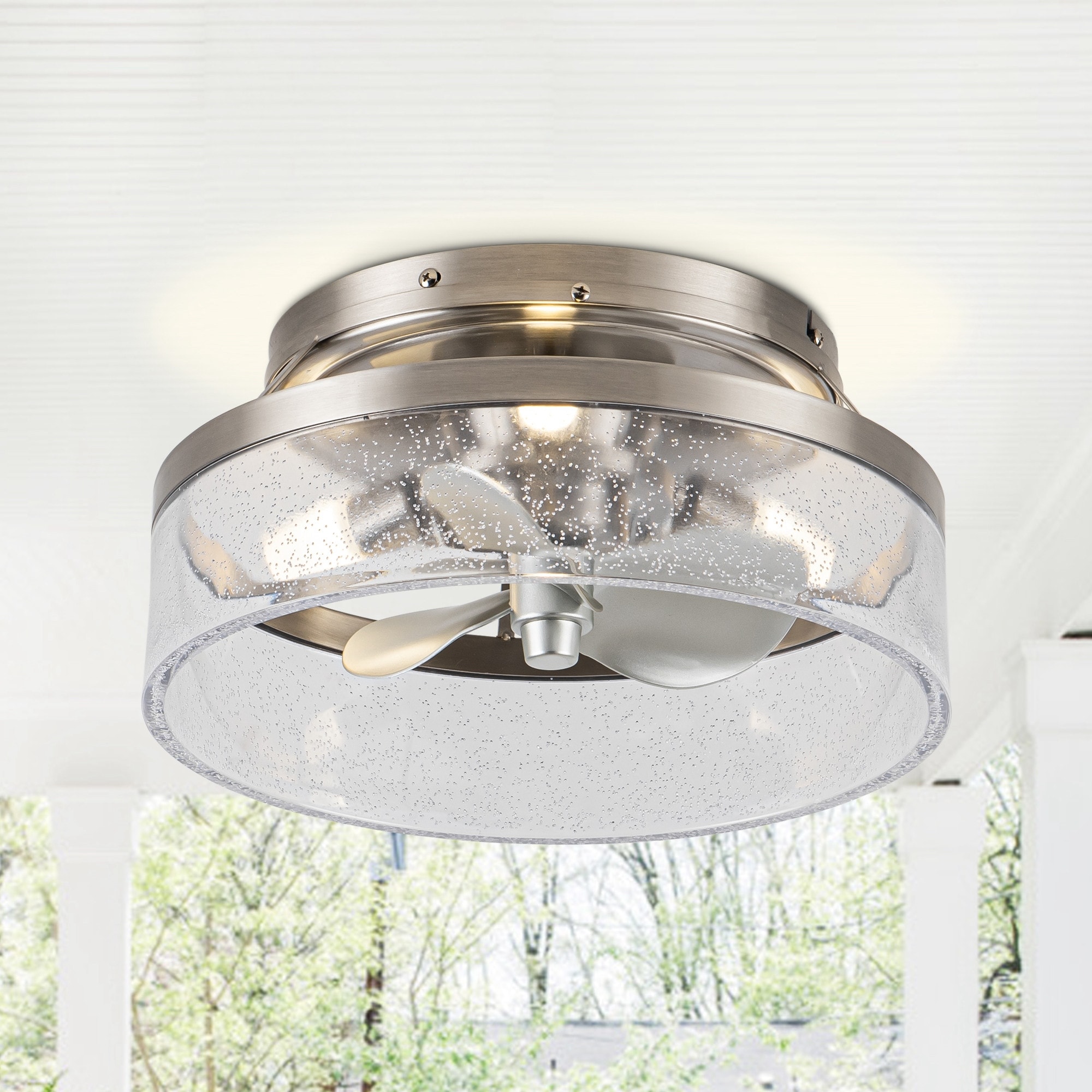 13" Modern Sand Nickel Flush Mount Ceiling Fan with LED Light and Remote