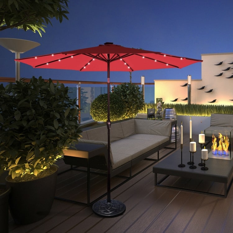 10' Solar LED Lighted Patio Market Umbrella Shade Tilt Adjustment Crank