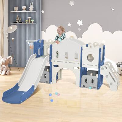 Kids Slide Playset Structure with Slide and Basketball Hoop, Toy Storage Organizer for Toddlers, Kids Climbers Playhouse