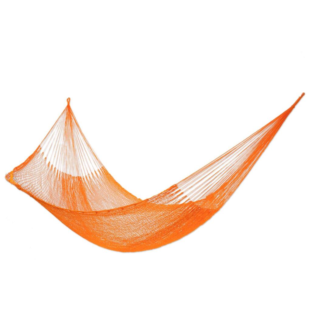 Handmade Mayan Rope Style Single Nylon Hammock Orange Sonata (Mexico) - 78" L x 48" W