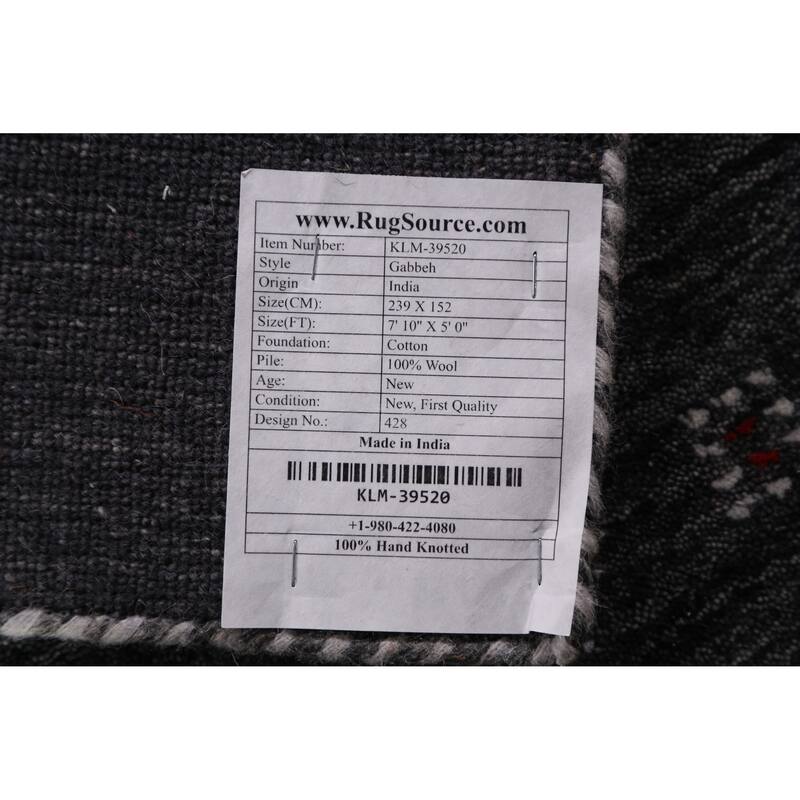 Gabbeh Indian Area Rug Hand-Knotted Grey Wool Carpet - 5'0" x 7'10"