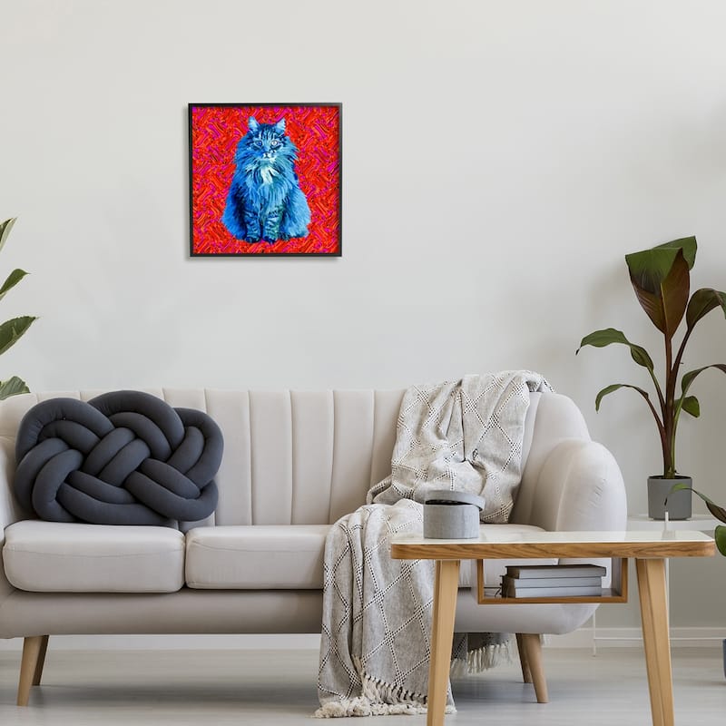 Stupell Modern Pop Design Bold Red Blue Longhair Cat Framed Wall Art
