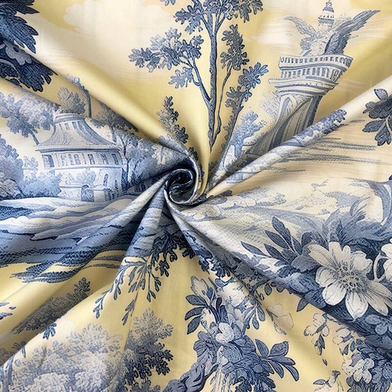 6ix Tailors Giverny Toile Butter Yellow Pole Top Drapery Panels Set of 2