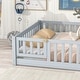 preview thumbnail 40 of 43, White Full Size Wooden Floor Bed with Fence & Door, Rubber, Safety Guardrails