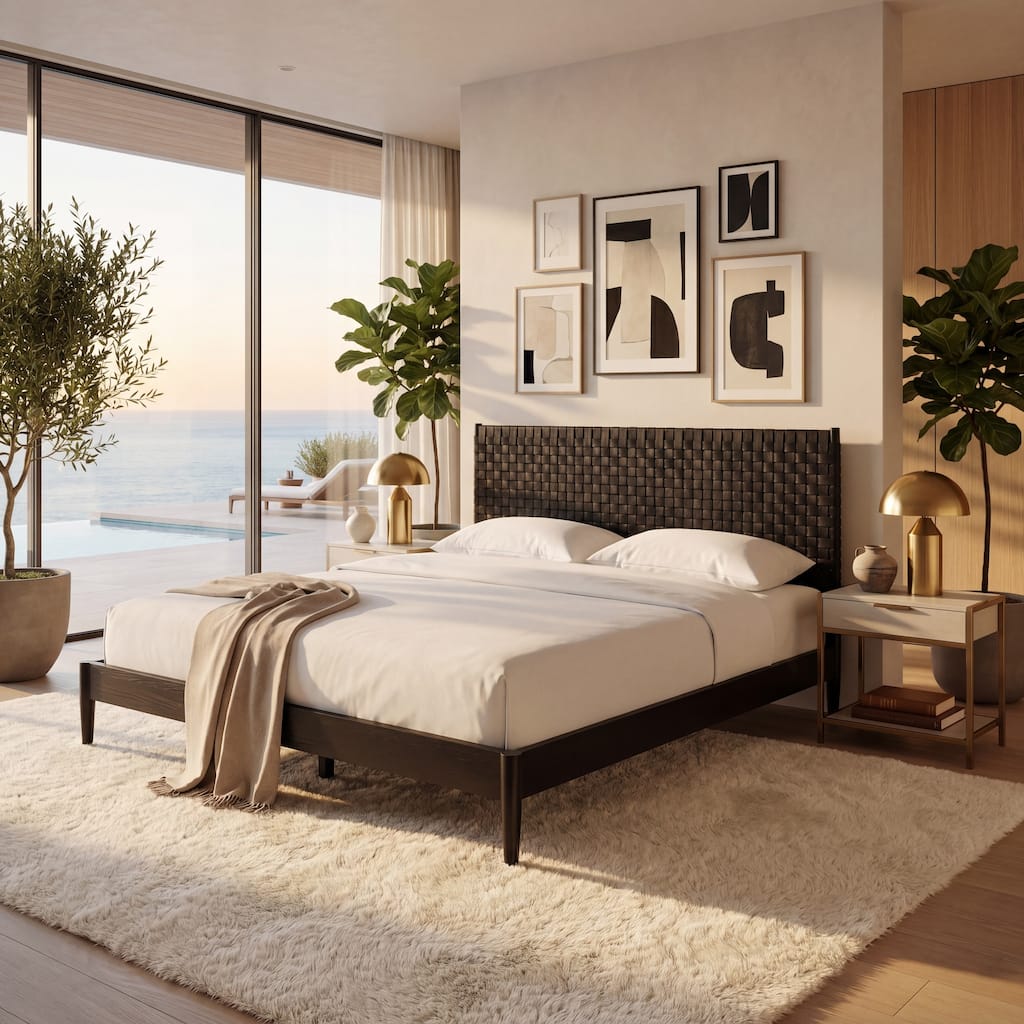 SAFAVIEH Couture Ludomila Leather Headboard Bed