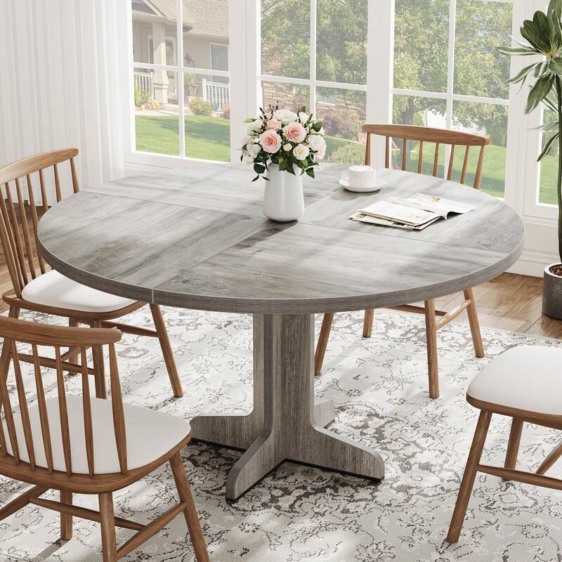 47 Inch Round Dining Table for 4, Farmhouse Kitchen Dining Room Circle Dinner Table