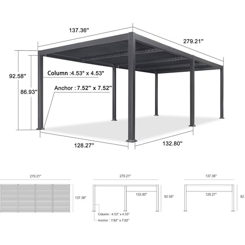 PURPLE LEAF Louvered Pergola Sun Shade Shelter with Adjustable Metal Roof for Patio Hardtop Pergola