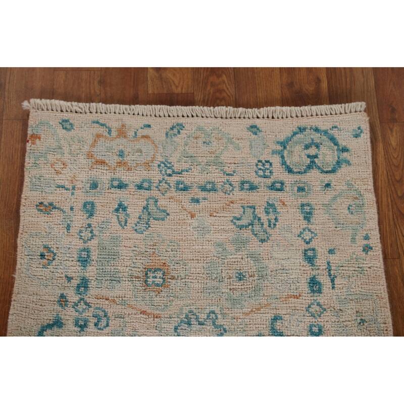 Hand Knotted Oriental 100% Wool Carpet Transitional Geometric Beige & Ivories Oushak Area Rug - 2' 11'' X 1' 11''