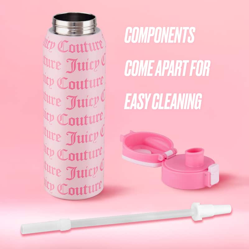 Juicy Couture Glam Getaway Hydration Stainless Steel Tumbler with Flip Top Lid - 32oz