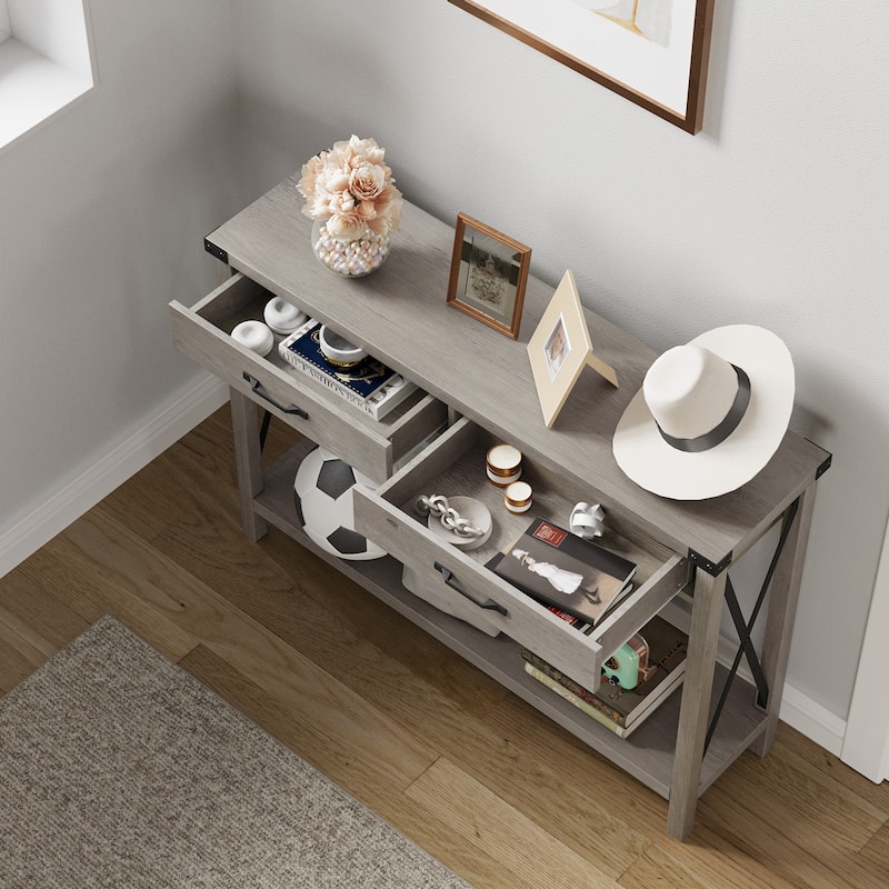 Sofa Table with Storage Shelf Side Design Accent Wood Entryway Table