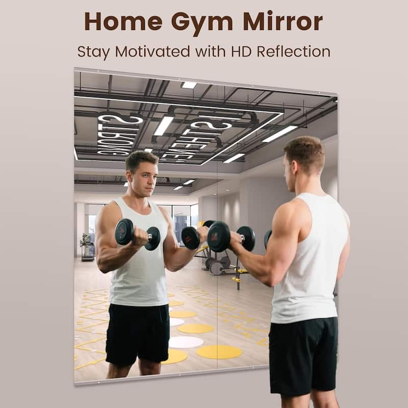 Full Length Tempered Glass Mirror - Rectangular Wall Mirror for Yoga, Gym & Dance Studio(Set of 2/3)