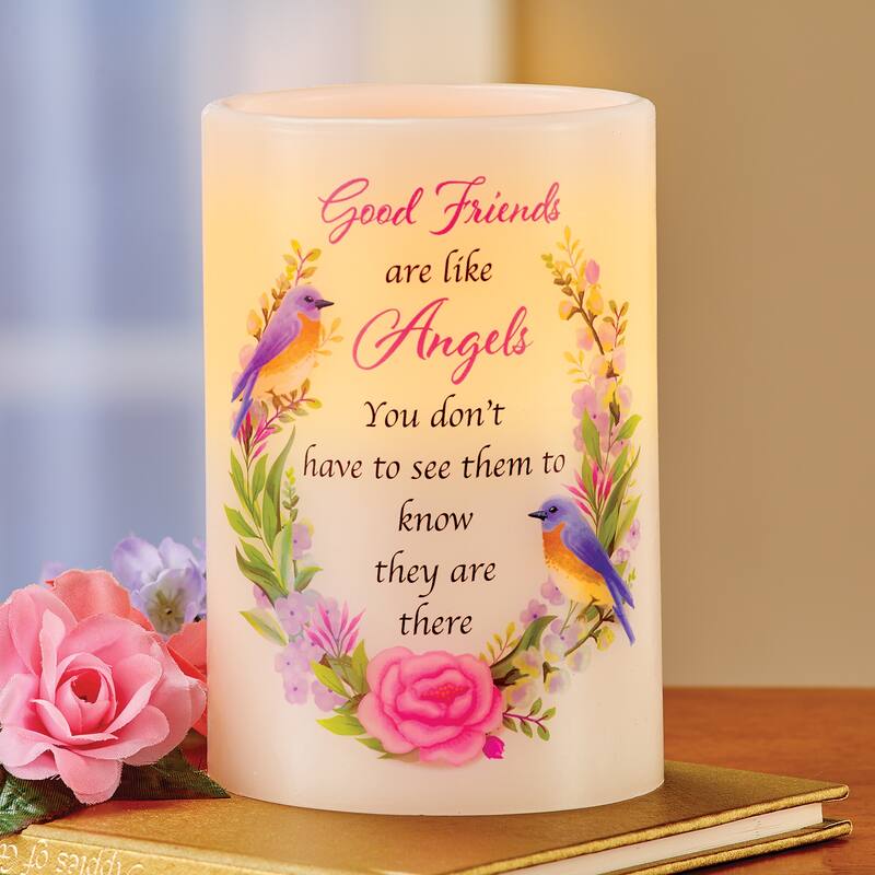 Friends Are Like Angels LED Flameless Candle - 7.900 x 5.800 x 5.800 - White - 7.900 x 5.800 x 5.800
