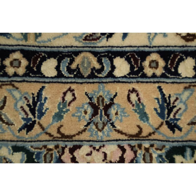 Hand Knotted Oriental Wool & Silk Carpet Traditional All-Over Navy Blue & Blues Nain Area Rug - 8' 3'' X 6' 7''