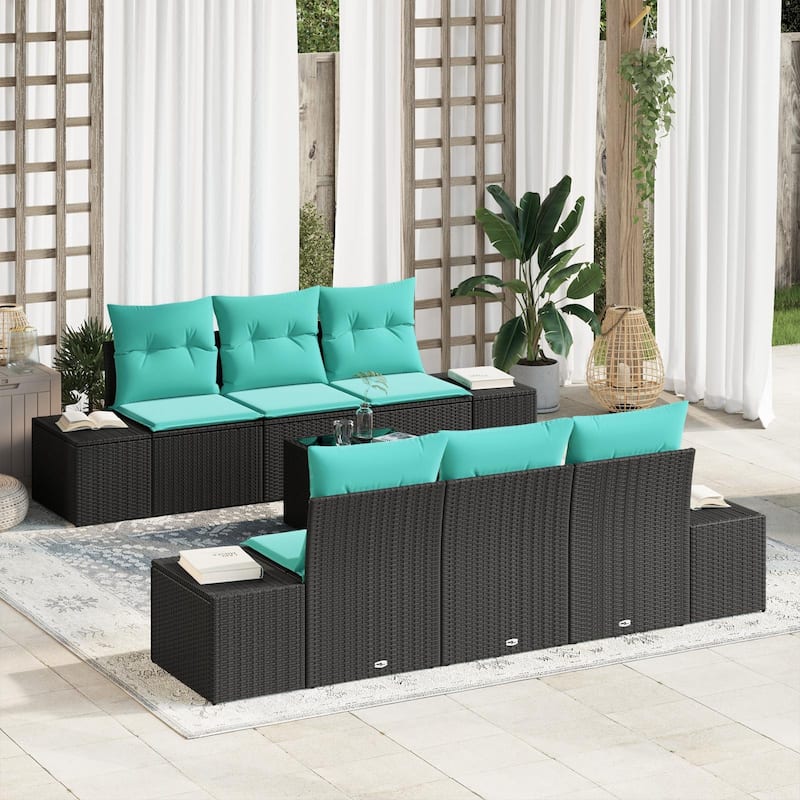 vidaXL 7 Garden Sofa Set with Cushions Black Poly Rattan - 94.1 x 24.4 x 27.2