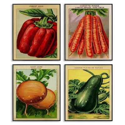 Stupell Rustic Garden Vegetables Framed Giclee Art Design By Lil' Rue (Set of 4)