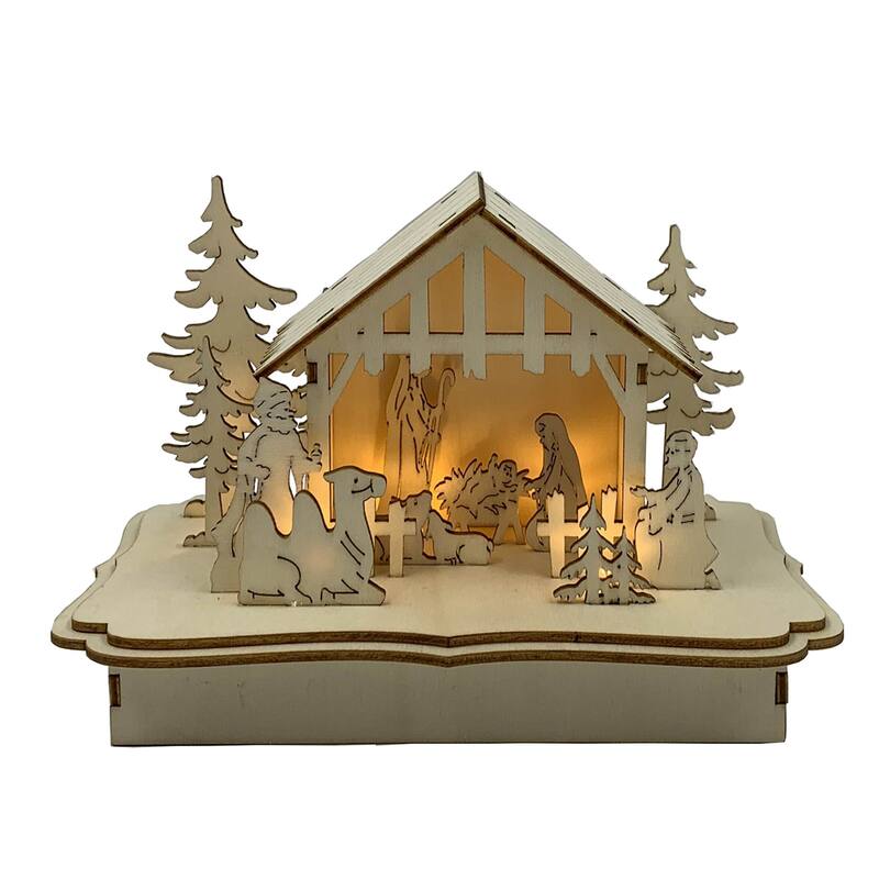 5.4 inch Lighted Nativity Scene - tan