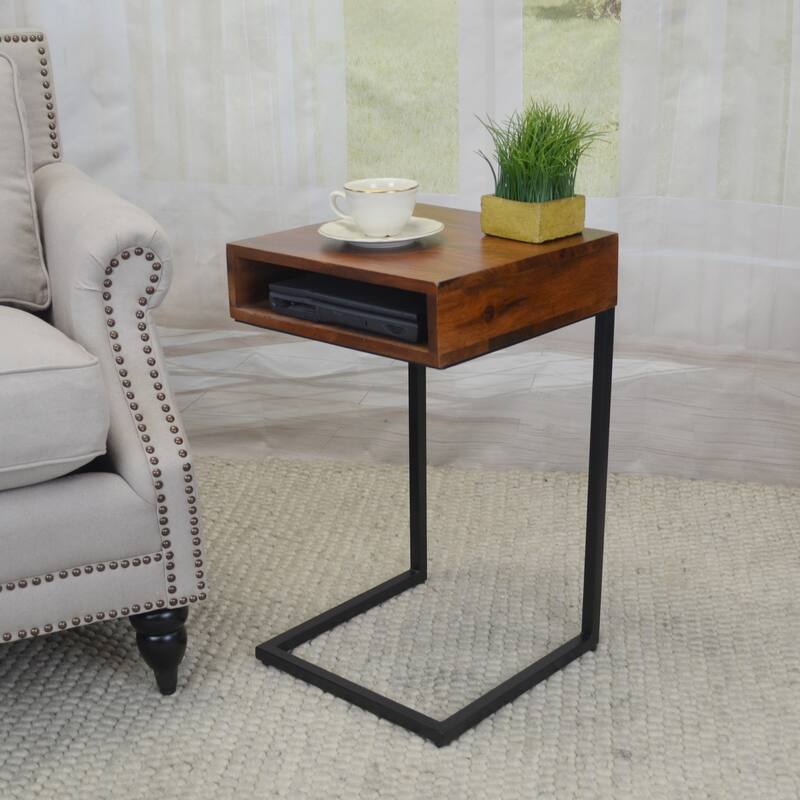 Carolina Living Dashiel Cubby C-Form Table - Chestnut/Black - Chestnut, Black - Wood