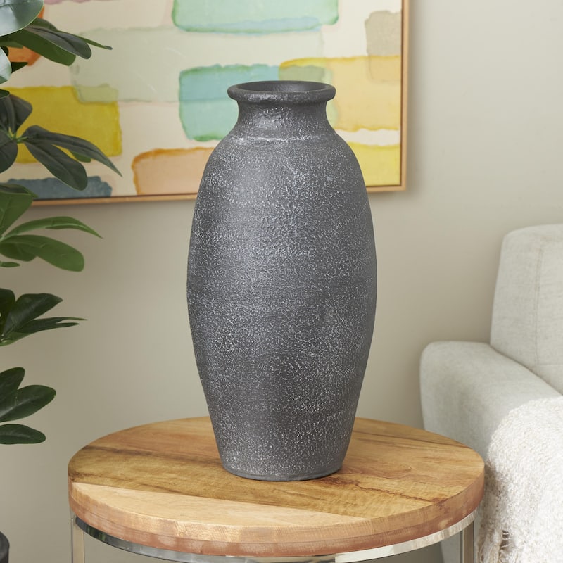 Ceramic Textured Whitewashed Decorative Vase - Black - Roche River Decor