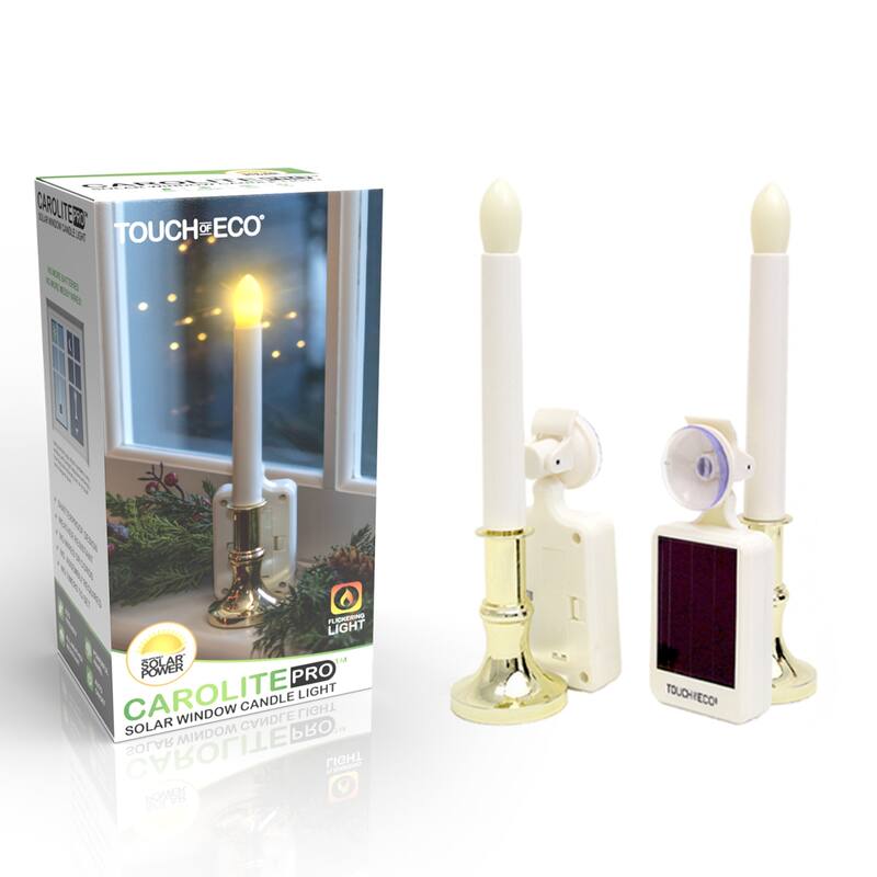 Solar Powered LED Flameless Christmas Holiday Window Candle With Suction Cup - 2 Pack