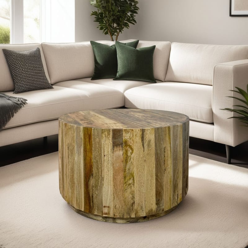 Harrison Groove Coffee Table - Elegant Round Solid Wood Top Side Table