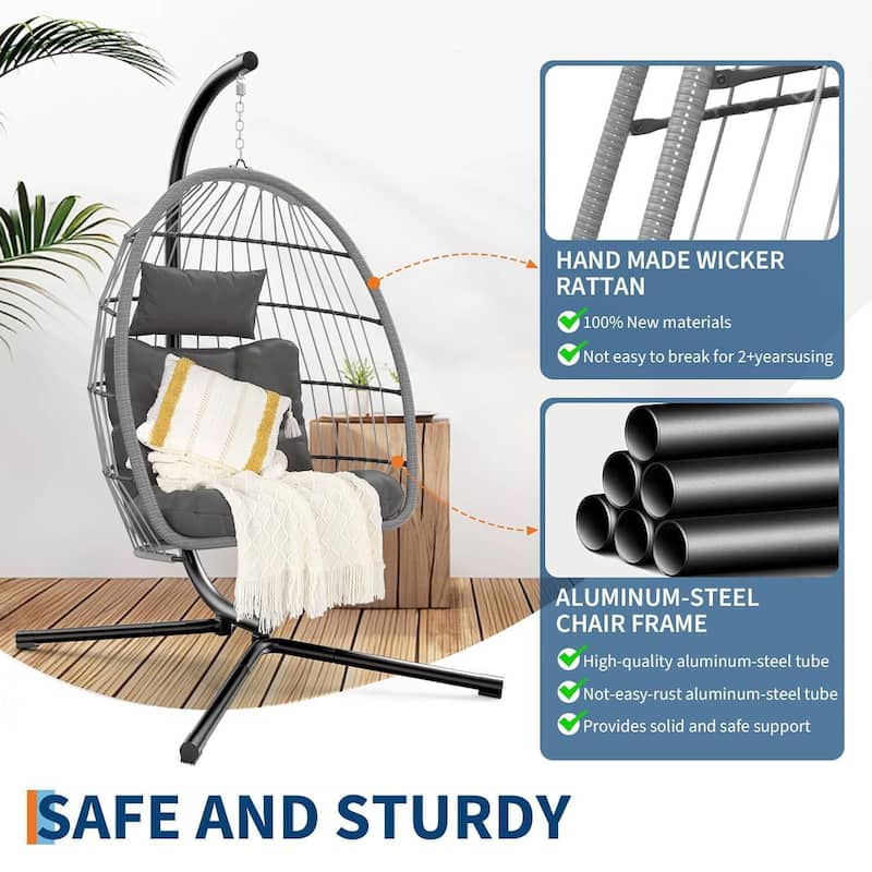 Patio Swing Egg Chair with Stand for Beach, Garden