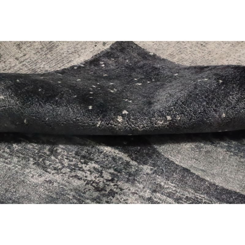 Hand Knotted Oriental Viscose Silk Carpet Modern Pictorial Greys & Charcoal Abstract Area Rug - 7' 8'' X 5' 7''