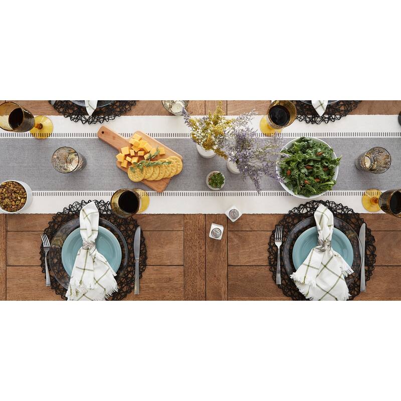 DII Dobby Striped Fringe Ribbed Table Runner